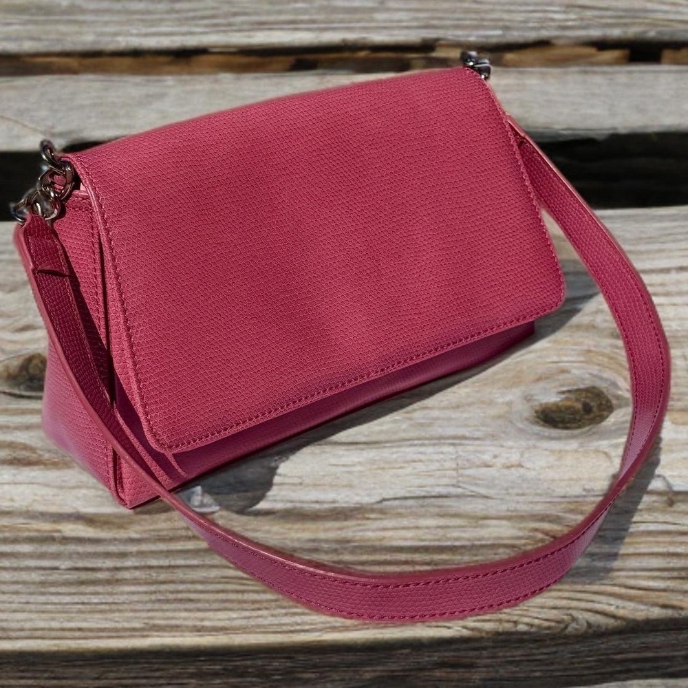 Liz Claiborne Fuschia Pink Faux Lizard Shoulder Bag Flap Crossbody Y2K Barbie